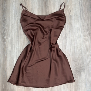 Garage Brown stain silky strappy‎ dress